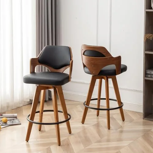 mekliba swivel bar stools set of 2counter height bar stoolsupholstered bar chair with bamboo legslow back counter stools for kitchen island black pu